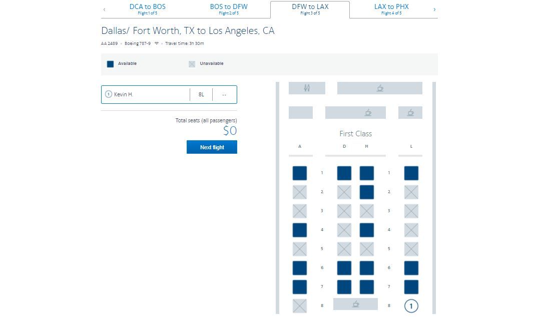 photo seatmap dfw-lax b789